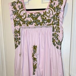Mi Golondrina brand Chica Olivos y Palido Flores Midi Dress, size XL